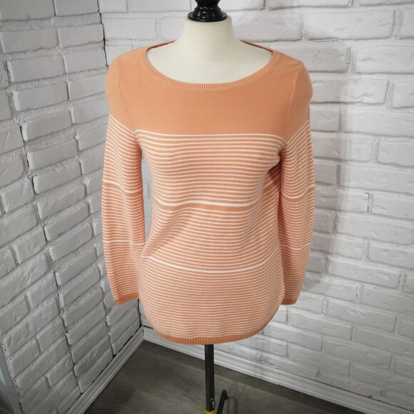 Reitmans Ladies Size Small Orange with White Stripes 100% Cotton Sweater - Picture 1 of 9
